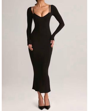 Oh Polly Ori Long-Sleeve Midi Dress - Black