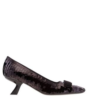 Ferragamo Ferragamo Anz Sequin Vara Bow Pumps, Size 7 C - Brown