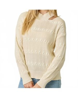 Mystree Cutout Mock Neck Sweater Top - Natural