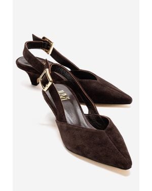 Forever & Always Shoes Dioris Leather Slingback Kitten Heel Pump - Black