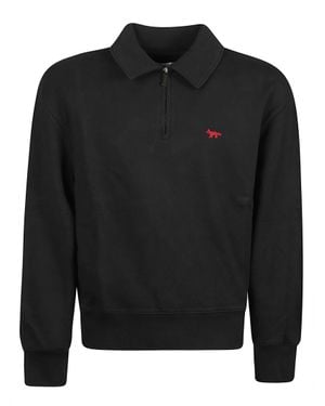 Maison Kitsuné Profile Fox Cropped Polo Organic Cotton Sweatshirt - Black