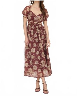 Blu Pepper Floral Sweetheart Neck Back Tie Midi Dress - Brown