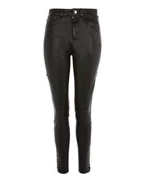 TOPSHOP Lace Up Biker 100% Leather Skinny Pants - Black