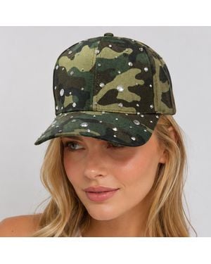 Fashnzfab Bling Rhinestone Embellished Camouflage Baseball Cap - Green