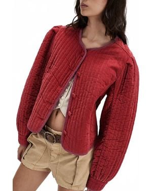 Free People Natalia Long Sleeve Velvet Jacket - Red