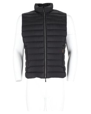 Moorer Padded Vest With Horizontal Quilted Stitching And High Collar - Black