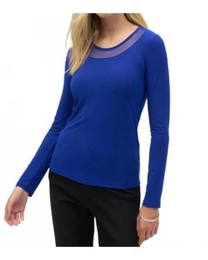 Joseph Ribkoff Silky Knit And Mesh Fitted Long Sleeve T-Shirt - Blue