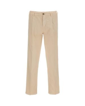 Fay Herringbone Cotton Pants With Classic Tailored Finish - Natural