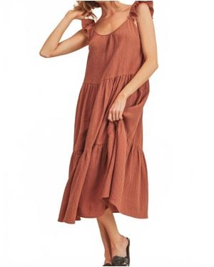 AEMI + CO Day Lily Flutter Sleeve Midi Dress - Red