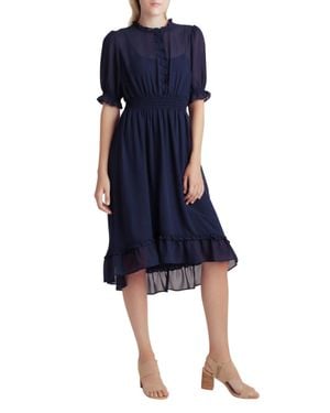 Kensie Crepe Chiffon High Low Dress - Blue