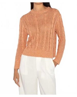 Kinross Cashmere Sequin Cable Crew Top - Pink