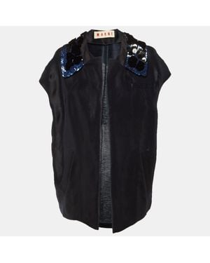 Marni Embellished Detail Silk & Linen Open Jacket - Black