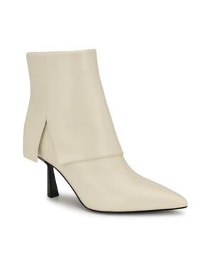 Nine West Bazie Boots Cream Pointed Toe Ankle Bootie Htat1267 - White