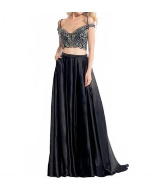 Rachel Allan Beaded Charmeuse Two-Piece Gown - Blue