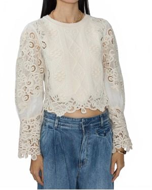 Sea Vania Lace Combo Sleeve Sweater - Blue