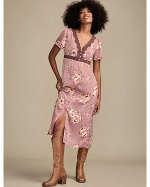 Lucky Brand Lace Trim Floral Midi Dress - Natural