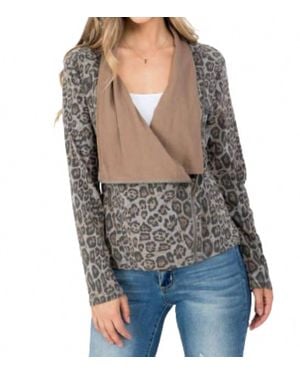 Blue B Animal Print Front Zip Surplice Closure Jacket - Gray