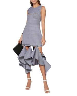 Dion Lee Houndstooth Lingerie Bustier Dress With Detachable Ruffle - Blue