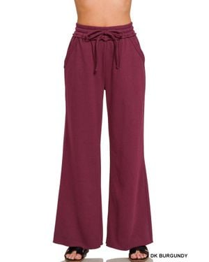Zenana Fleece Exposed Sweatpants - Red