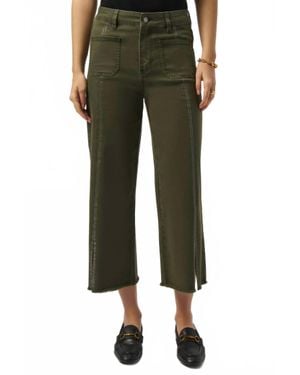 Joseph Ribkoff Wide Leg Crop Pants With Embellished Front Seam - Green