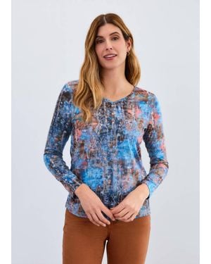 Fdj Long Sleeve V Neck Top - Blue
