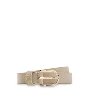 BOSS Suede Belt With-Tone Double B Monogram - Natural