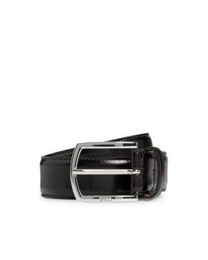 BOSS Italian-Leather Belt With Polished Logo Buckle - Black