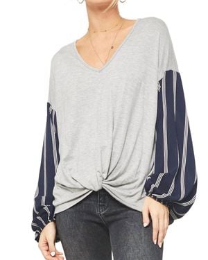 Promesa Sunday Funday Stripe Print Sleeve Top - Gray