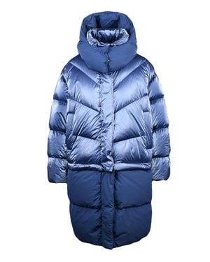 Add Metallic-Finish Oversized Down Jacket With Detachable Hood - Blue