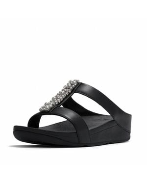 Fitflop Fino Pearls & Crystal H Bar Slide Sandals - Black
