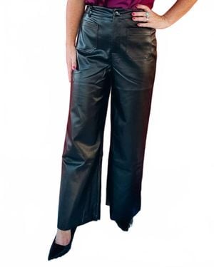 Geegee Quinn Faux Leather Wide Leg Pants - Blue