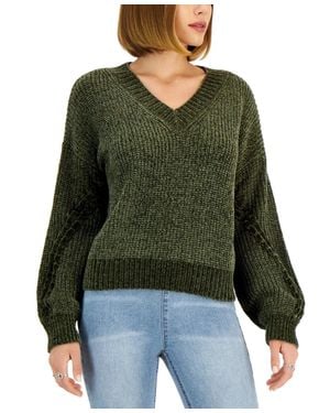 Hippie Rose Chenille Sweater Juniors Cable Knit V-Neck Pal81 - Green