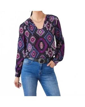 Karen Kane Long Sleeve Scoop Neck Blouse - Blue