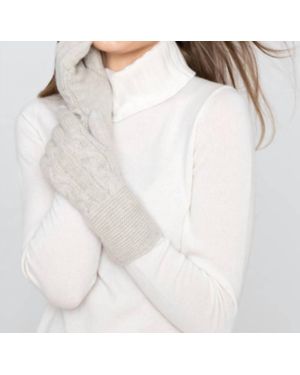 Kinross Cashmere Luxe Cable Gloves - White