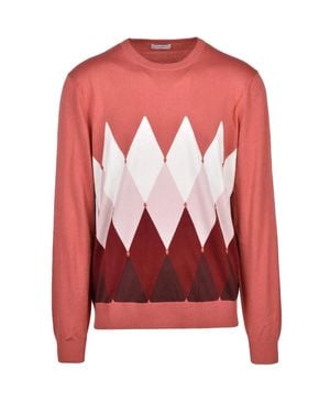 Ballantyne Argyle Cotton-Cashmere Crewneck Sweater - Red