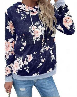 Lily Clothing Floral Pocket Hoodie - Blue