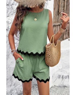 TRUEDAMES Fashnzfab Two Pieces Printed Sleeveless Pockets Shorts Sets - Green