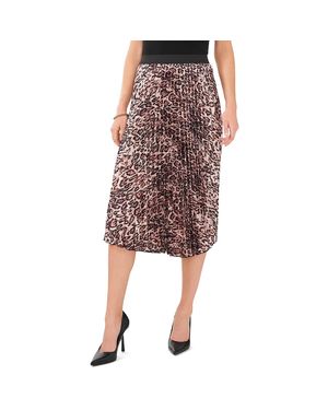 Vince Camuto Animal Print Midi Pleated Skirt - Brown