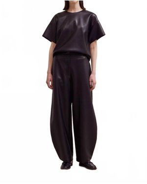 GRADE & GATHER Loose Fit Leather Pant - Black