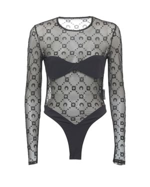 Marine Serre Moonogram Mesh Bodysuit - Gray
