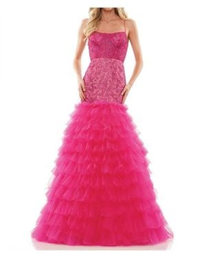 Colors Dress Frilled Mermaid Prom Gown - Pink