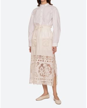 Sea Gardener Embroidered Midi Skirt - Natural