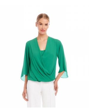 Karen Kane Bracelet Sleeve Drape Front Crossover Top - Green
