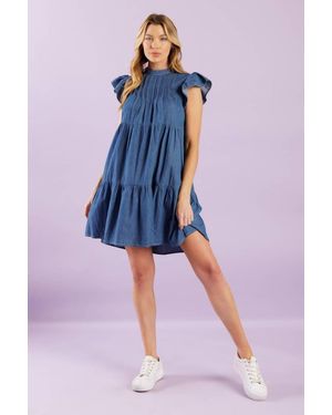 TRUEDAMES Match My Energy Woven Chambray Mini Dress - Blue