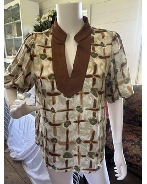 Thml Puff Sleeve Print V-Neck Top - Green
