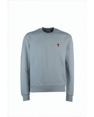 Ami Paris Relaxed Fit Long-Sleeve Crewneck Sweatshirt With Embroidered Heart - Blue