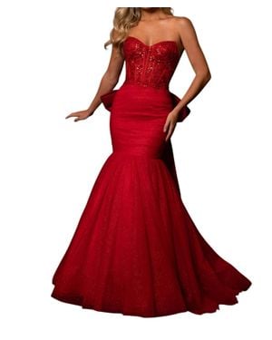 Rachel Allan Sweetheart Off Shoulder Prom Dress - Red
