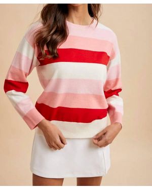 Anniewear Valentine Color Block Stripe Sweater - Pink