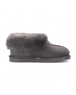 Infinity Leather Sheepskin Suede Ankle Slip-On Bootie Winter - Gray