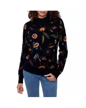 Charlie b Embroidered Mock Neck Pullover Sweater - Black